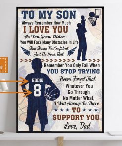 Personalized Name Number Basketball Poster To My Son Wall Art Home Decor, Birthday Gift For Boy, Son, Kid