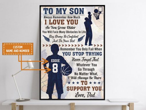 Personalized Name Number Basketball Poster To My Son Wall Art Home Decor, Birthday Gift For Boy, Son, Kid
