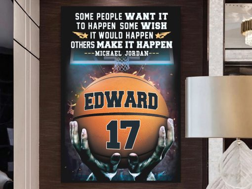 Personalized Name Number Make It Happen Basketball Motivation Poster Home Decor - Image 3