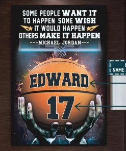 Personalized Name Number Make It Happen Basketball Motivation Poster Home Decor