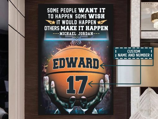 Personalized Name Number Make It Happen Basketball Motivation Poster Home Decor