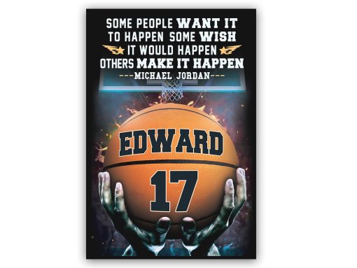Personalized Name Number Make It Happen Basketball Motivation Poster Home Decor - Image 2