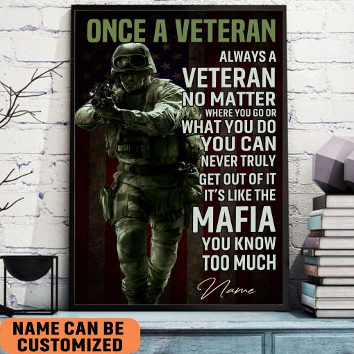 Veteran With Brave Heart Poster Once A Veteran Always A Veteran Poster Gift For Retierd Army Dad - Image 2